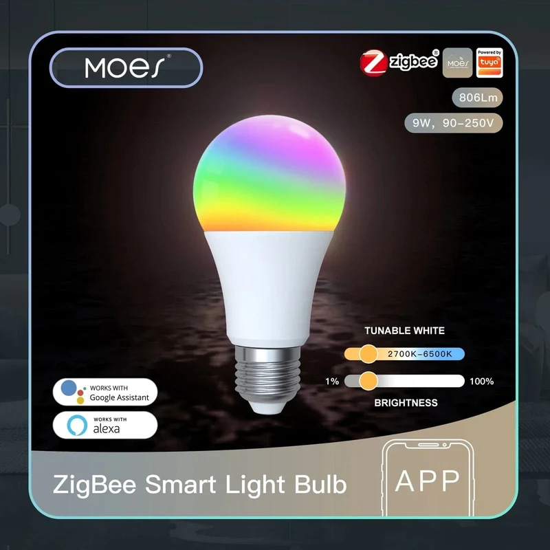 MOES 1-9PCS 9W AC90-240V Tuya ZigBee Smart LED Glühbirne RGB E27 Dimmbare APP Fernbedienung Alexa Google Home Sprachsteuerung