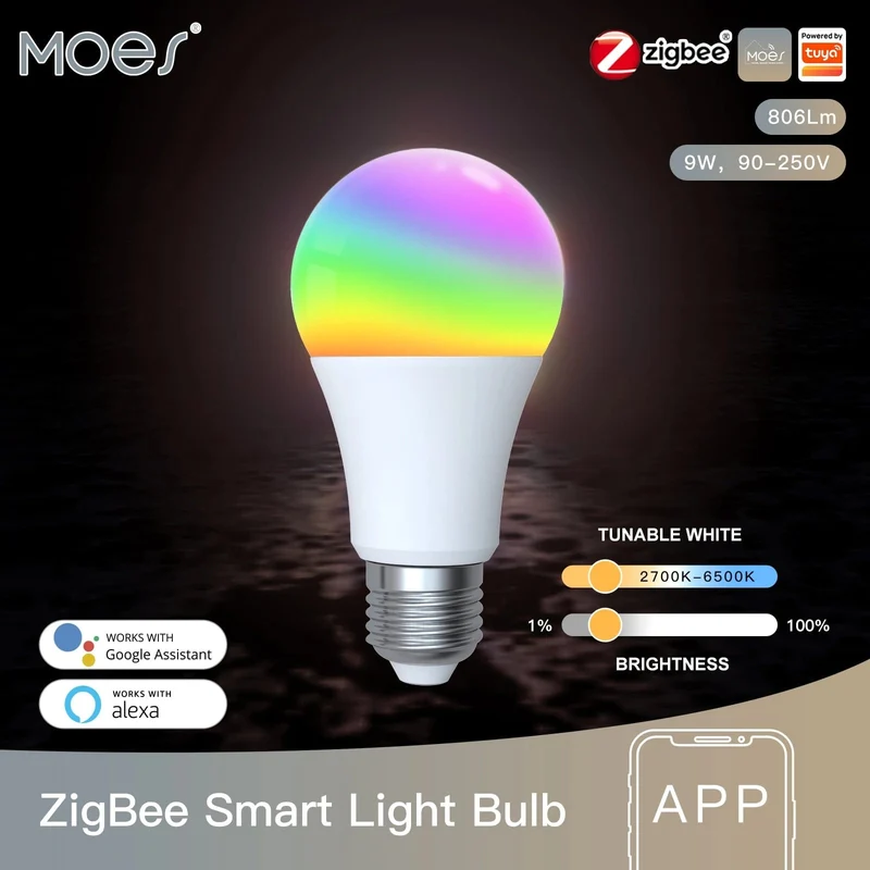 MOES 1-9PCS 9W AC90-240V Tuya ZigBee Smart LED Glühbirne RGB E27 Dimmbare APP Fernbedienung Alexa Google Home Sprachsteuerung