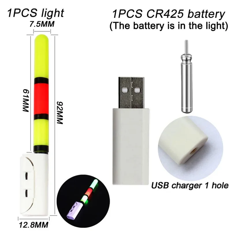 Elektronische Angelrute, leuchtender Stab, Blitzlicht, CR425, 3.6 V Lithiumbatterie, LED, abnehmbare USB-Ladung, wasserdichtes Nachtgerät