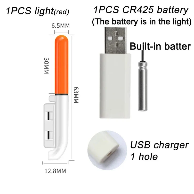 Elektronische Angelrute, leuchtender Stab, Blitzlicht, CR425, 3.6 V Lithiumbatterie, LED, abnehmbare USB-Ladung, wasserdichtes Nachtgerät