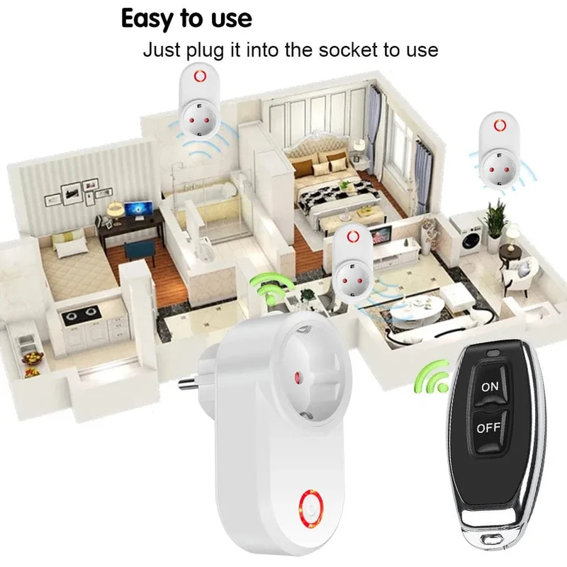 433 MHz RF Universal-Fernbedienung Elektrische Smart-Steckdose mit Fernbedienung 220 V 15 A EU-Steckersteuerung für Haushaltsgeräte/Lampen/Ventilatoren