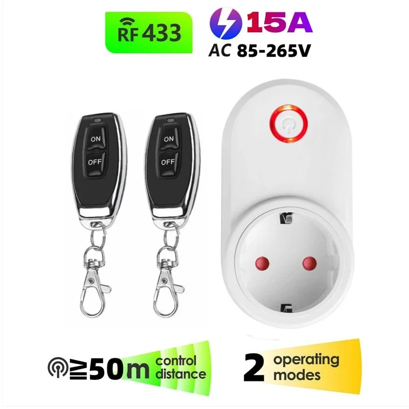 433 MHz RF Universal-Fernbedienung Elektrische Smart-Steckdose mit Fernbedienung 220 V 15 A EU-Steckersteuerung für Haushaltsgeräte/Lampen/Ventilatoren