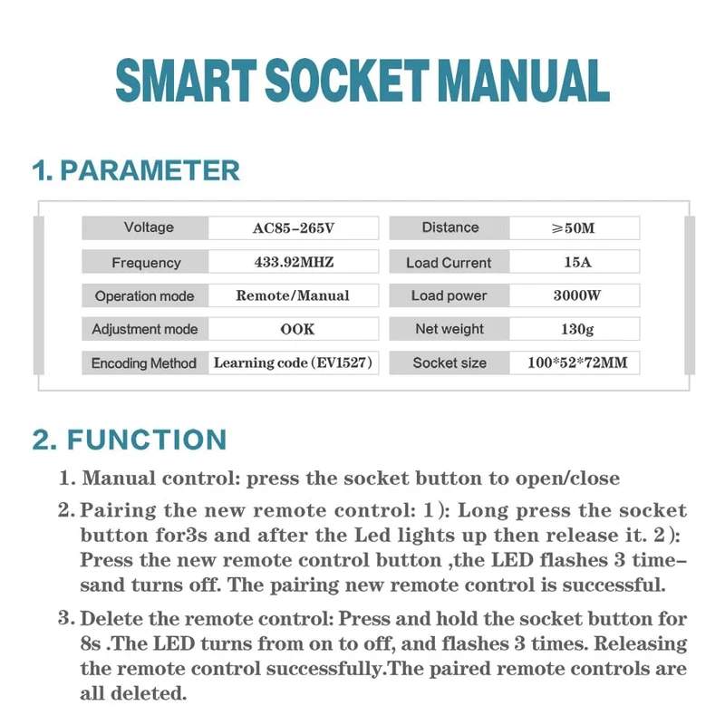 433 MHz RF Universal-Fernbedienung Elektrische Smart-Steckdose mit Fernbedienung 220 V 15 A EU-Steckersteuerung für Haushaltsgeräte/Lampen/Ventilatoren