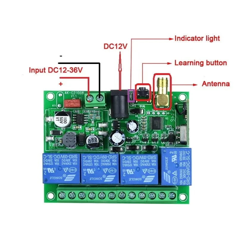 Smart Multiple DC 12V 24V 36V 10A 433MHz 4CH 4 Kanal Wireless Relay RF Fernbedienung Schalter Empfänger + Daumen Sender