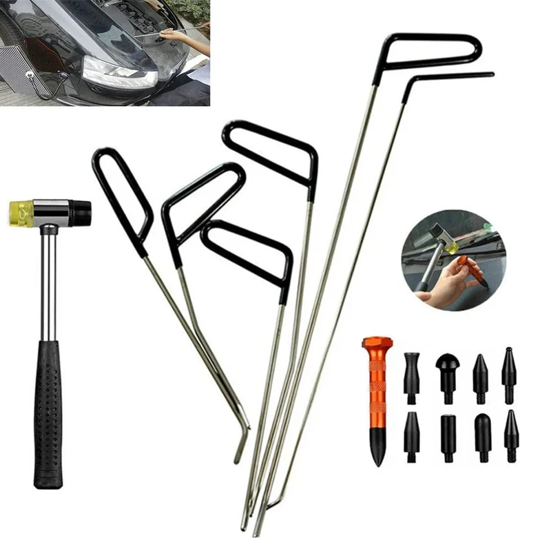 6/17-teiliges Auto-Dellenreparatur-Haken aus Edelstahl, Schubstangen, Karosserie-Dellenentfernung, Brecheisen-Set, Kfz-Ding-Hagel-Abzieher-Set