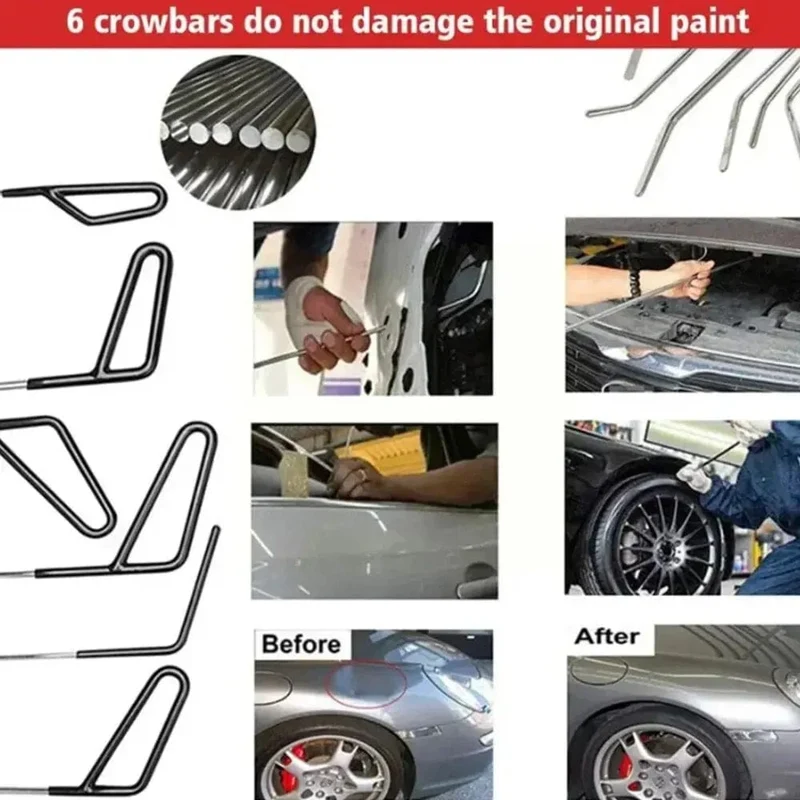 Auto Haken Stangen Paintless Dent Reparatur Hagel Entferner Haken Stangen Kits Auto Karosserie Dellen Edelstahl Hände Werkzeuge