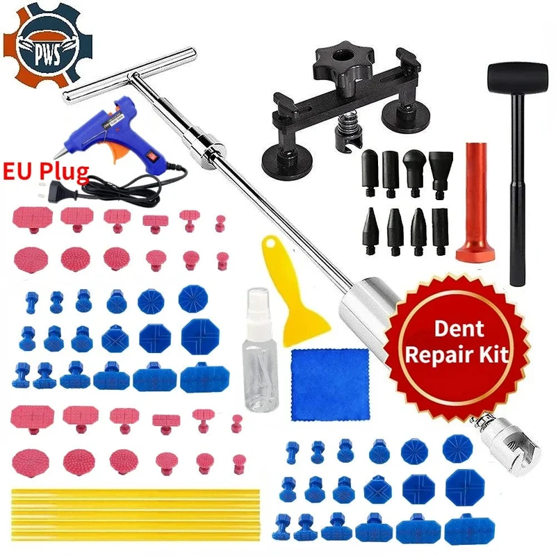 Auto-Dellenreparatur-Werkzeuge ohne Lackierung, EU-Stecker, Klebepistole, Auto-Dellenreparatur-Set, Dellenentfernungsset, Dellenentferner, Dellenzieher für Autos, Fahrzeuge