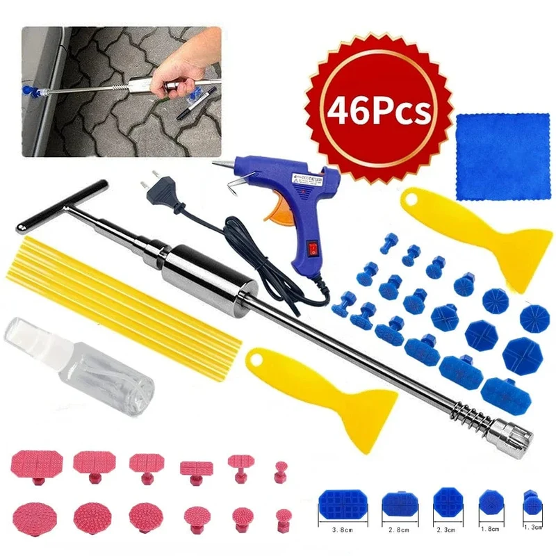 Auto-Dellenreparatur-Werkzeuge ohne Lackierung, EU-Stecker, Klebepistole, Auto-Dellenreparatur-Set, Dellenentfernungsset, Dellenentferner, Dellenzieher für Autos, Fahrzeuge