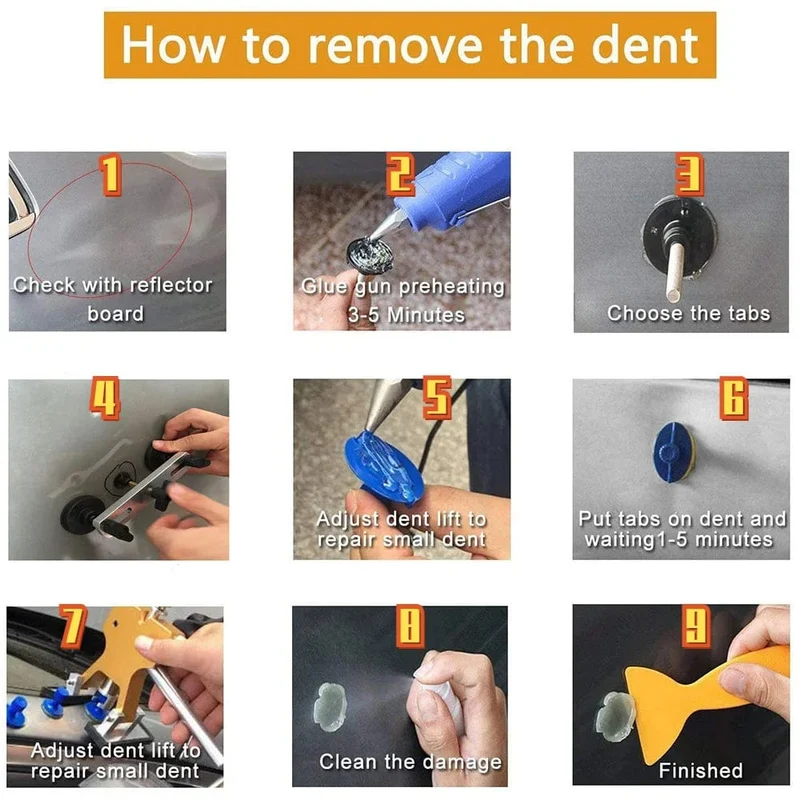 Auto-Dellenreparatur-Werkzeuge ohne Lackierung, EU-Stecker, Klebepistole, Auto-Dellenreparatur-Set, Dellenentfernungsset, Dellenentferner, Dellenzieher für Autos, Fahrzeuge