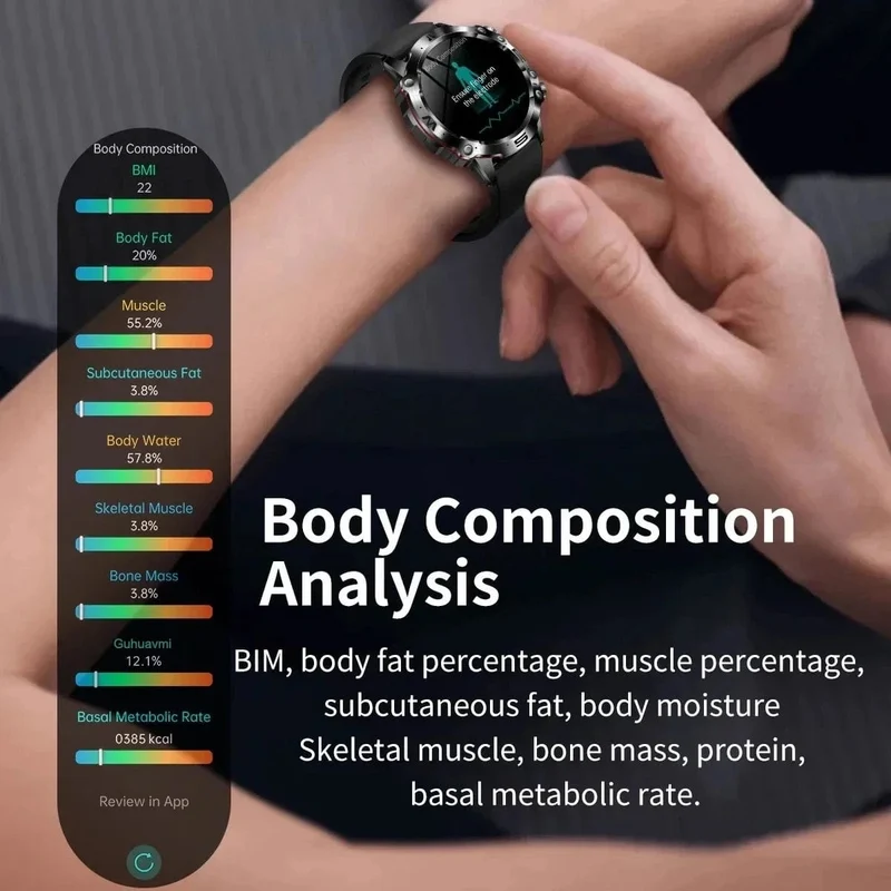 Neue Smartwatch für Männer mit gesundem Blutfettwert, Harnsäure, Blutzucker, EKG + PPG, Fitness-Tracker, Uhr, Bluetooth-Anruf, Sport-Smartwatch