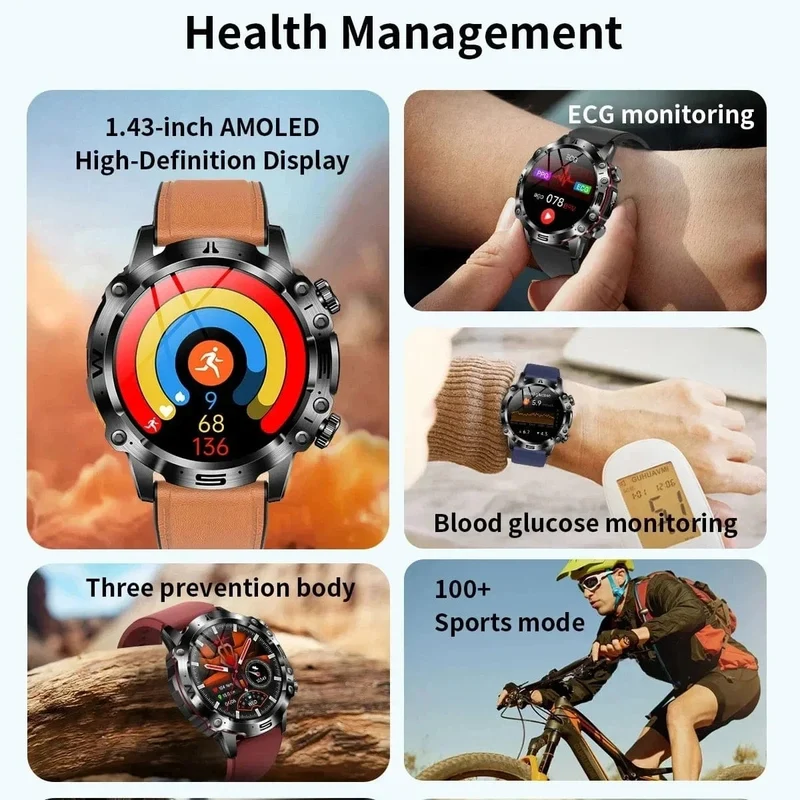 Neue Smartwatch für Männer mit gesundem Blutfettwert, Harnsäure, Blutzucker, EKG + PPG, Fitness-Tracker, Uhr, Bluetooth-Anruf, Sport-Smartwatch