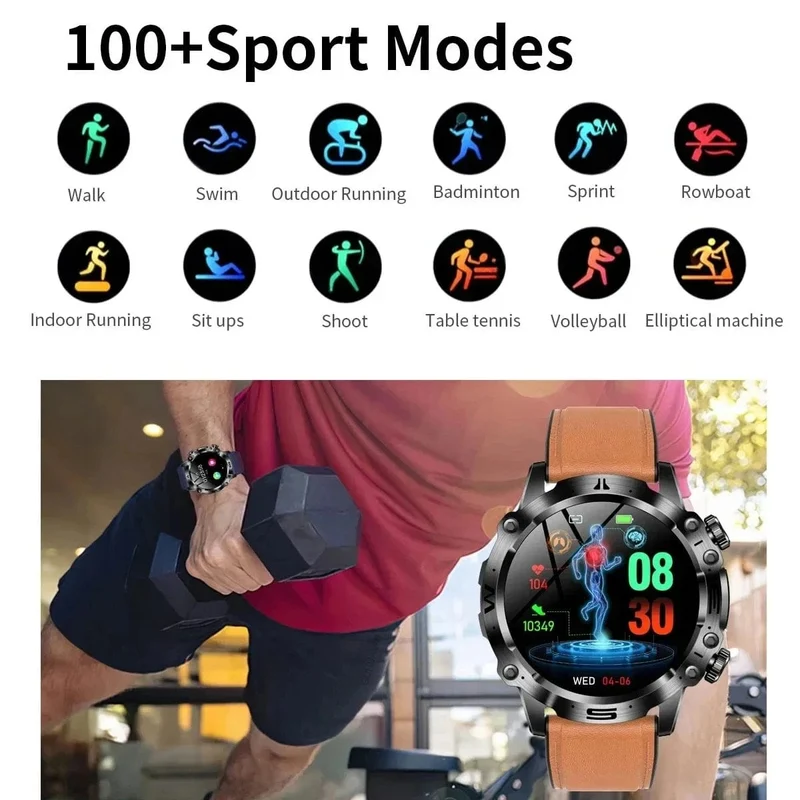 Neue Smartwatch für Männer mit gesundem Blutfettwert, Harnsäure, Blutzucker, EKG + PPG, Fitness-Tracker, Uhr, Bluetooth-Anruf, Sport-Smartwatch