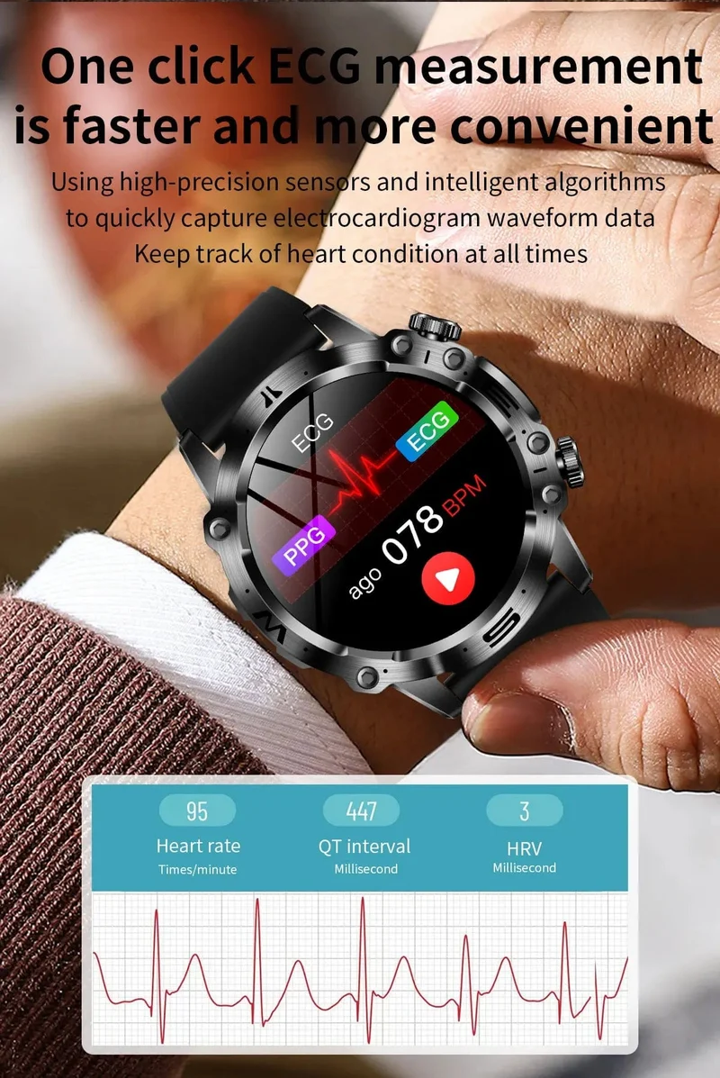 Neue Smartwatch für Männer mit gesundem Blutfettwert, Harnsäure, Blutzucker, EKG + PPG, Fitness-Tracker, Uhr, Bluetooth-Anruf, Sport-Smartwatch