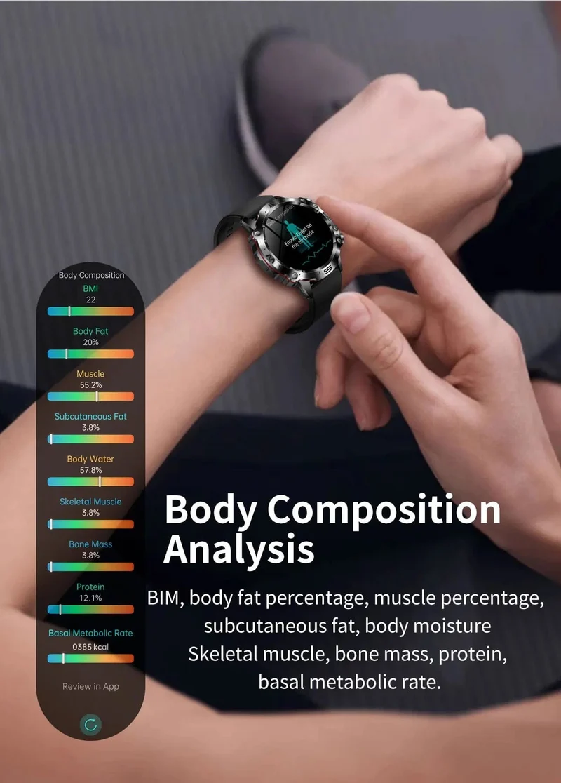 Neue Smartwatch für Männer mit gesundem Blutfettwert, Harnsäure, Blutzucker, EKG + PPG, Fitness-Tracker, Uhr, Bluetooth-Anruf, Sport-Smartwatch