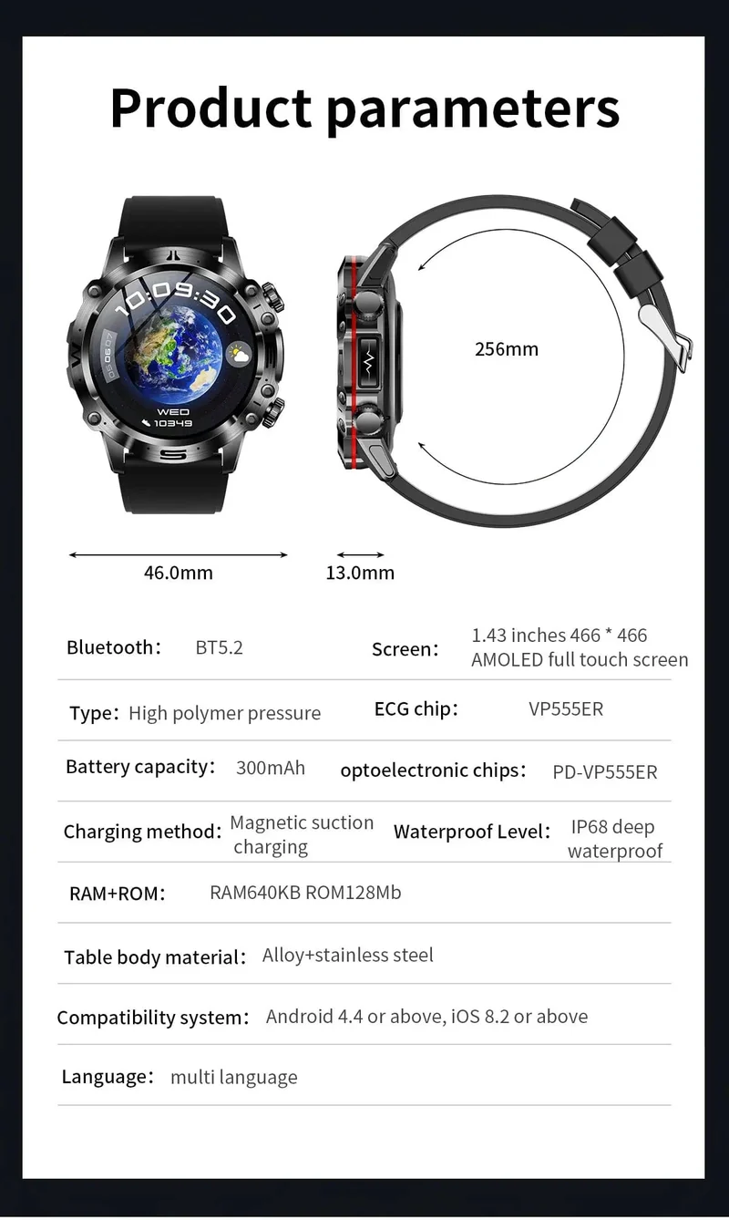 Neue Smartwatch für Männer mit gesundem Blutfettwert, Harnsäure, Blutzucker, EKG + PPG, Fitness-Tracker, Uhr, Bluetooth-Anruf, Sport-Smartwatch