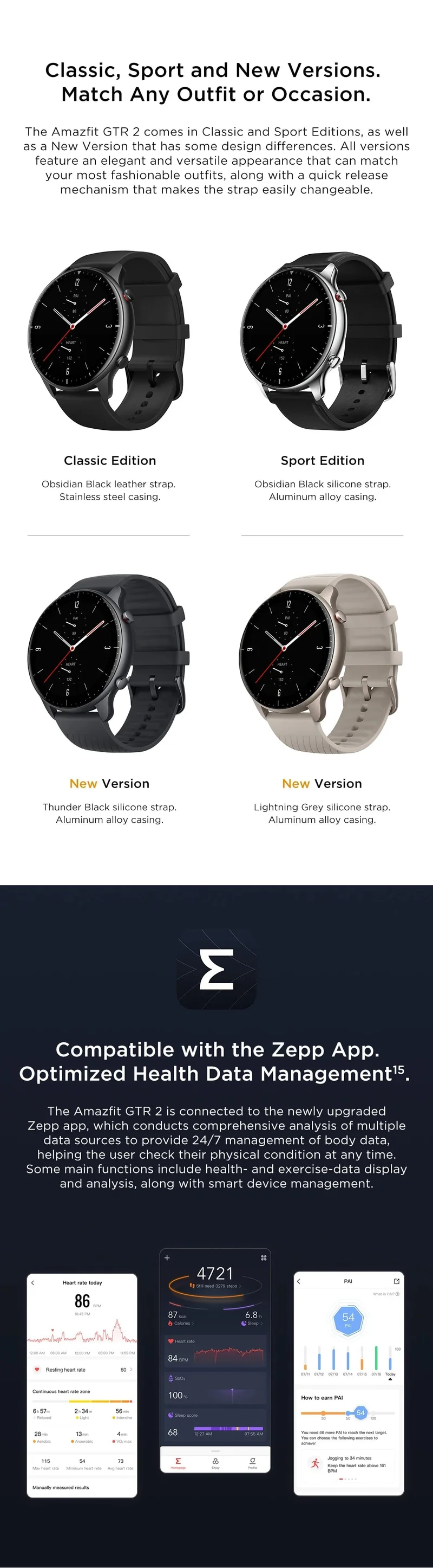 [Neue Version] Amazfit GTR 2 Neue Version Smartwatch 46 mm Alexa Gebogenes rahmenloses Design Ultralange Akkulaufzeit Smart Watch