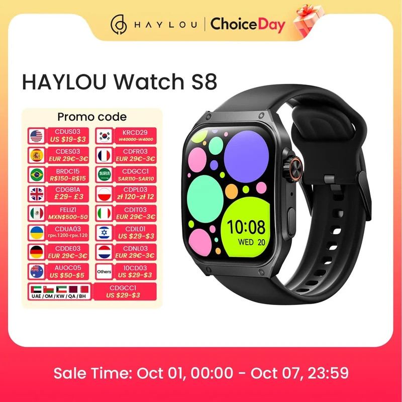HAYLOU Watch S8 Smartwatch 1.96 Zoll AMOLED Curved Screen BT5.3 Bluetooth Call AI Voice Assistant 20 Tage Smartwatches für Herren
