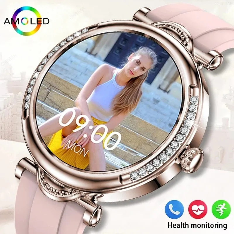 Für Xiaomi Android Fashion Damen Smart Watch 360*360 HD Bildschirm Herzfrequenz Benutzerdefiniertes Zifferblatt Uhr Sprachanrufe SmartWatches 2024 Neu