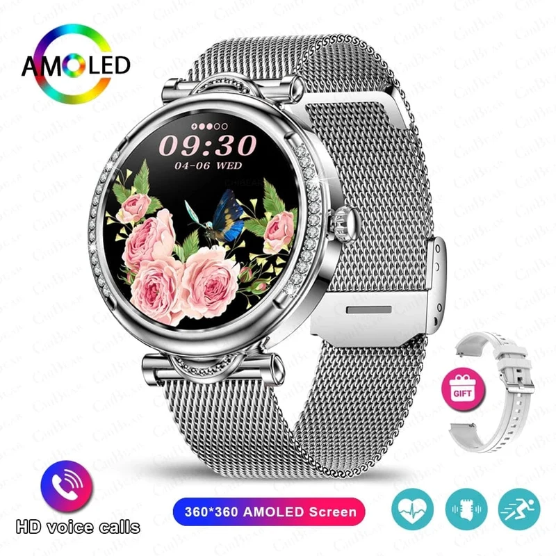 Für Xiaomi Android Fashion Damen Smart Watch 360*360 HD Bildschirm Herzfrequenz Benutzerdefiniertes Zifferblatt Uhr Sprachanrufe SmartWatches 2024 Neu