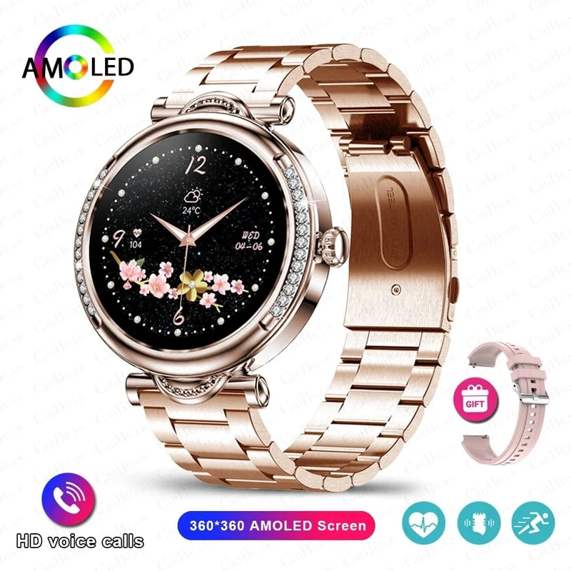 Für Xiaomi Android Fashion Damen Smart Watch 360*360 HD Bildschirm Herzfrequenz Benutzerdefiniertes Zifferblatt Uhr Sprachanrufe SmartWatches 2024 Neu