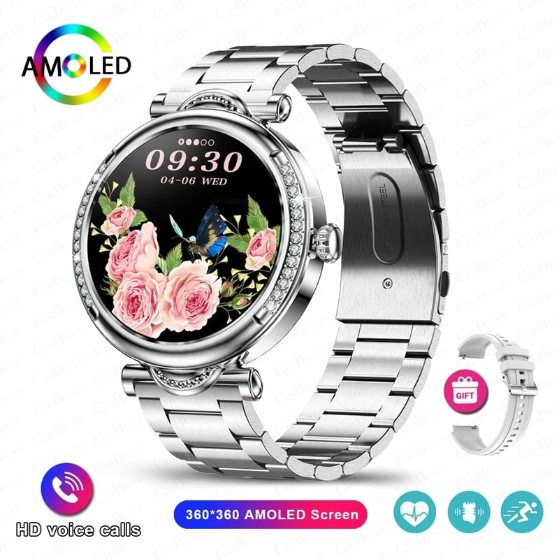 Für Xiaomi Android Fashion Damen Smart Watch 360*360 HD Bildschirm Herzfrequenz Benutzerdefiniertes Zifferblatt Uhr Sprachanrufe SmartWatches 2024 Neu