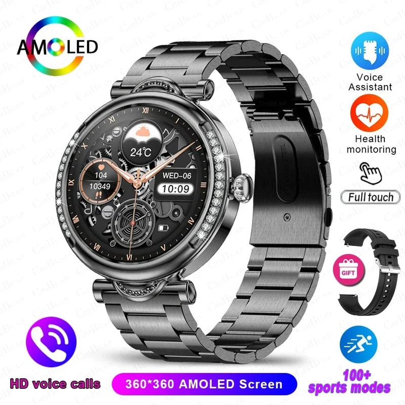 Für Xiaomi Android Fashion Damen Smart Watch 360*360 HD Bildschirm Herzfrequenz Benutzerdefiniertes Zifferblatt Uhr Sprachanrufe SmartWatches 2024 Neu