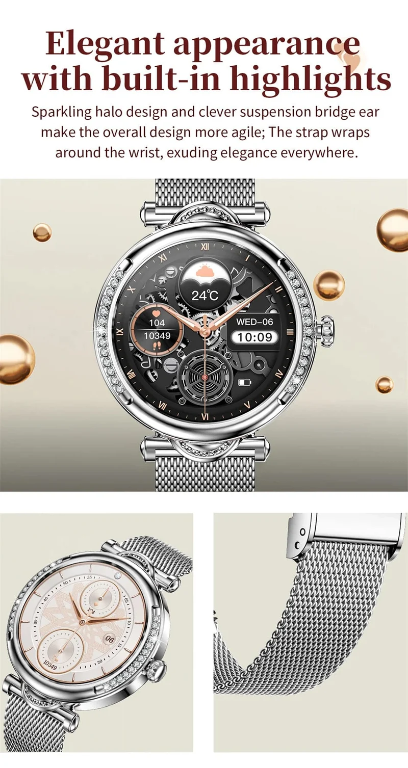 Für Xiaomi Android Fashion Damen Smart Watch 360*360 HD Bildschirm Herzfrequenz Benutzerdefiniertes Zifferblatt Uhr Sprachanrufe SmartWatches 2024 Neu