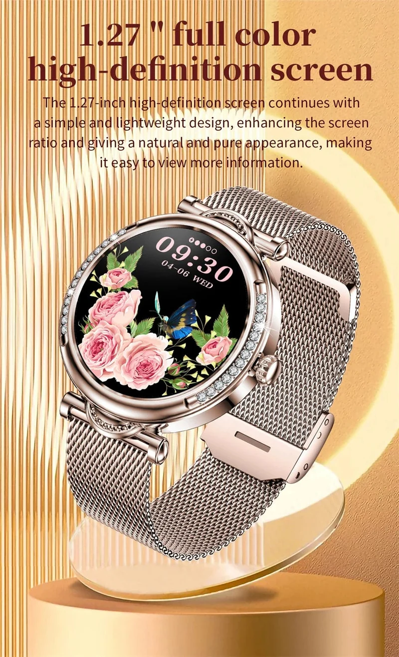 Für Xiaomi Android Fashion Damen Smart Watch 360*360 HD Bildschirm Herzfrequenz Benutzerdefiniertes Zifferblatt Uhr Sprachanrufe SmartWatches 2024 Neu