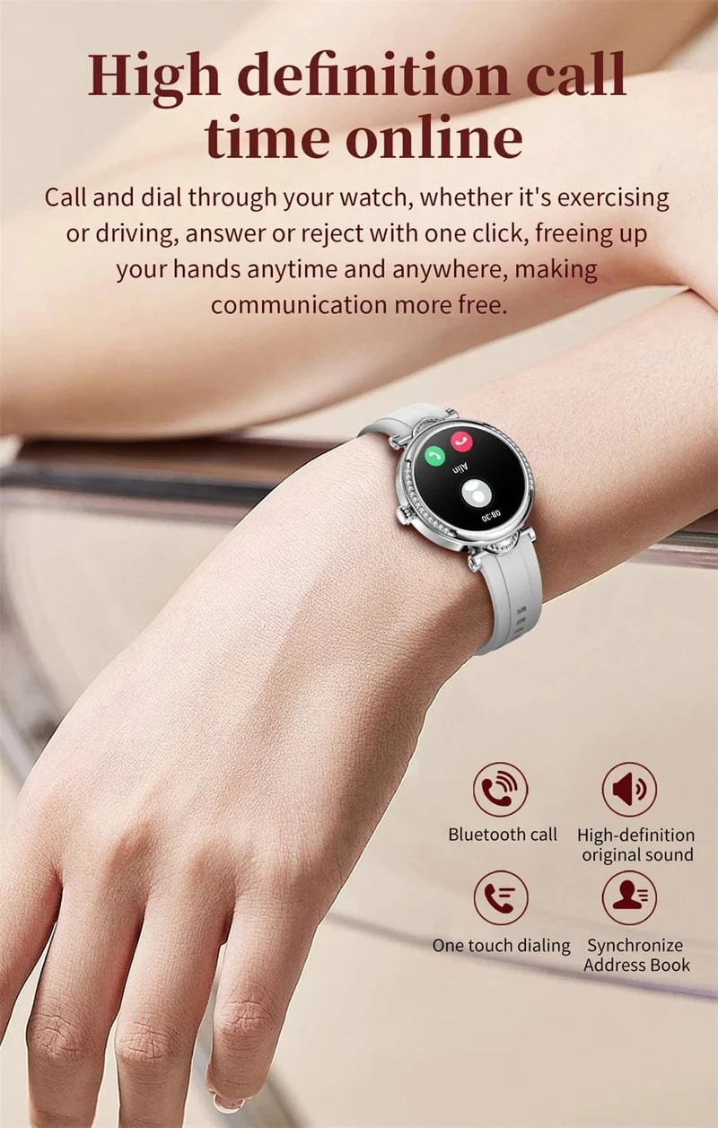 Für Xiaomi Android Fashion Damen Smart Watch 360*360 HD Bildschirm Herzfrequenz Benutzerdefiniertes Zifferblatt Uhr Sprachanrufe SmartWatches 2024 Neu