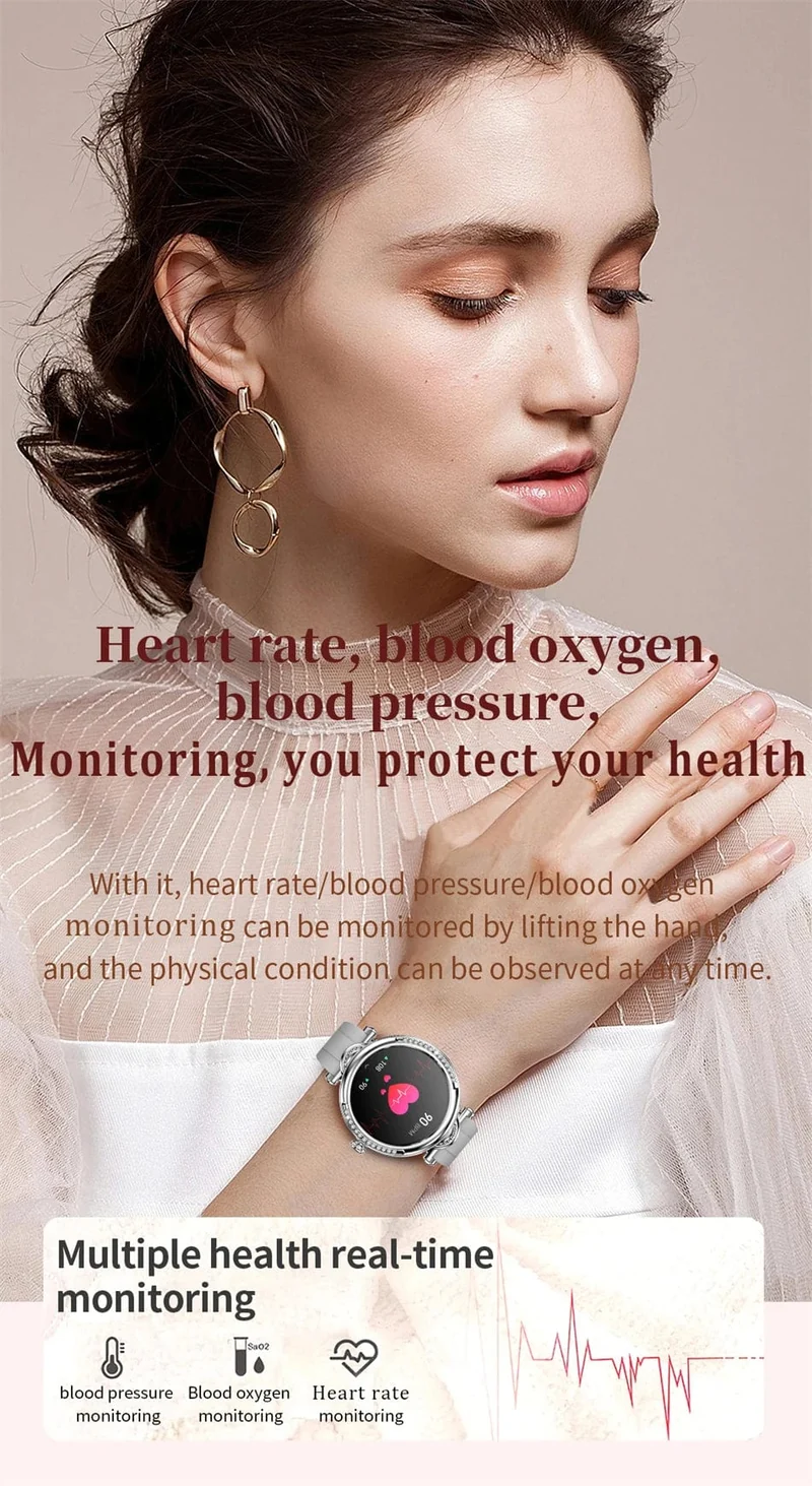 Für Xiaomi Android Fashion Damen Smart Watch 360*360 HD Bildschirm Herzfrequenz Benutzerdefiniertes Zifferblatt Uhr Sprachanrufe SmartWatches 2024 Neu