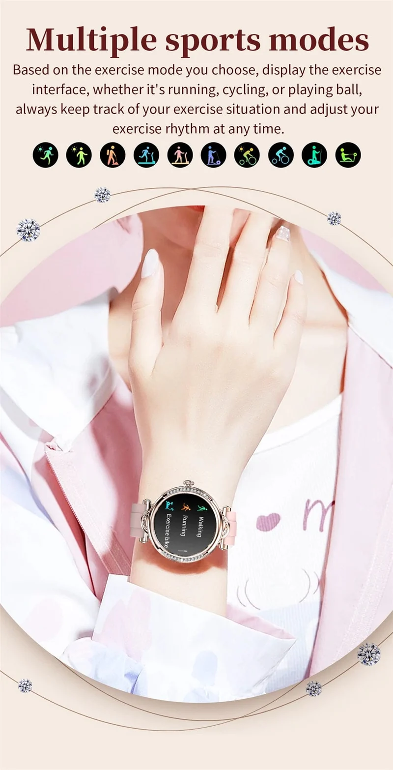 Für Xiaomi Android Fashion Damen Smart Watch 360*360 HD Bildschirm Herzfrequenz Benutzerdefiniertes Zifferblatt Uhr Sprachanrufe SmartWatches 2024 Neu