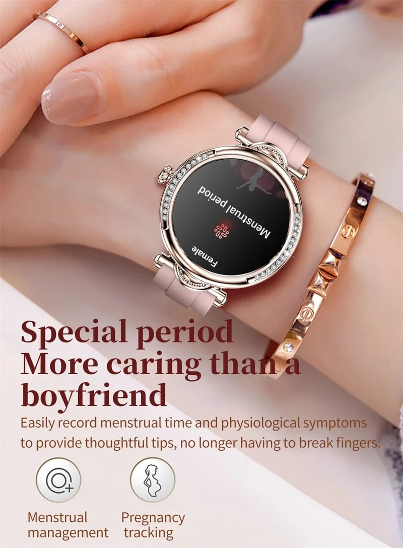 Für Xiaomi Android Fashion Damen Smart Watch 360*360 HD Bildschirm Herzfrequenz Benutzerdefiniertes Zifferblatt Uhr Sprachanrufe SmartWatches 2024 Neu