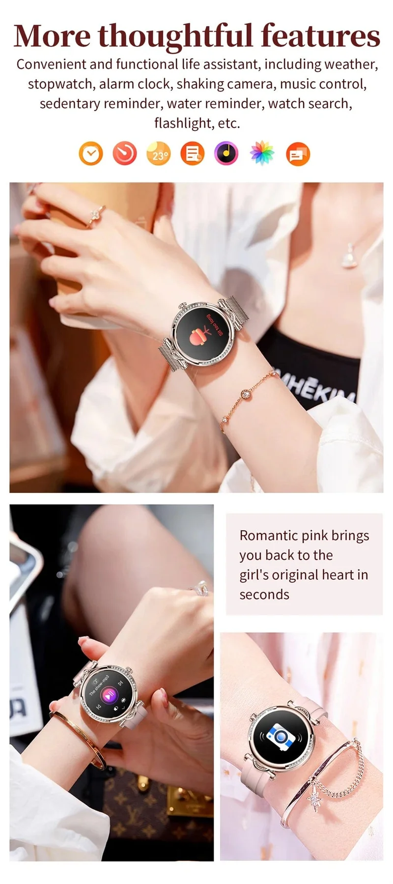 Für Xiaomi Android Fashion Damen Smart Watch 360*360 HD Bildschirm Herzfrequenz Benutzerdefiniertes Zifferblatt Uhr Sprachanrufe SmartWatches 2024 Neu