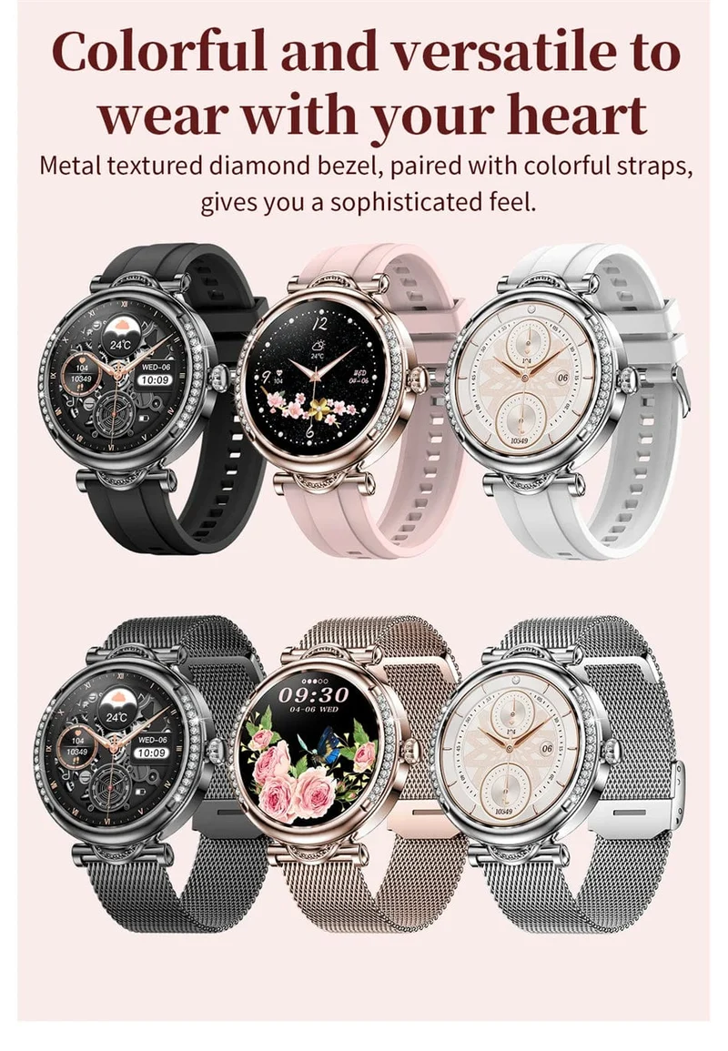 Für Xiaomi Android Fashion Damen Smart Watch 360*360 HD Bildschirm Herzfrequenz Benutzerdefiniertes Zifferblatt Uhr Sprachanrufe SmartWatches 2024 Neu