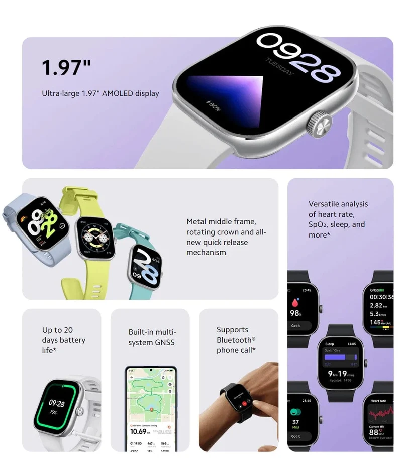 Auf Lager Globale Version Redmi Watch 4 Smart Watch Ultragroßes 1.97-Zoll-AMOLED-Display 20 Tage Akkulaufzeit Unterstützt 5-System