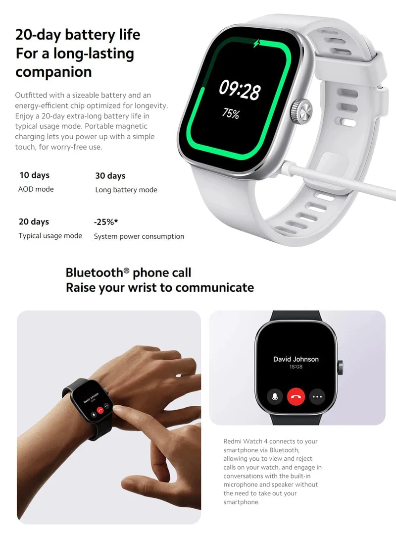 Auf Lager Globale Version Redmi Watch 4 Smart Watch Ultragroßes 1.97-Zoll-AMOLED-Display 20 Tage Akkulaufzeit Unterstützt 5-System