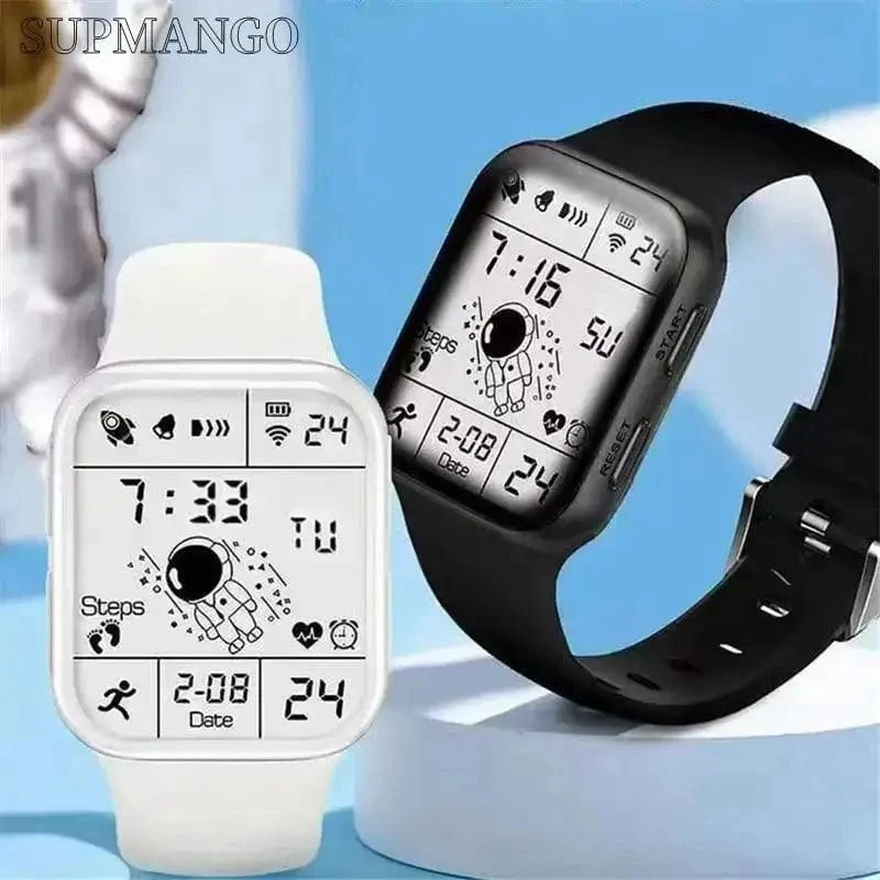 Astronaut Square Watch Männliche und weibliche Studenten Coole schwarze Technologie Intelligente laufende elektronische Kinderuhr