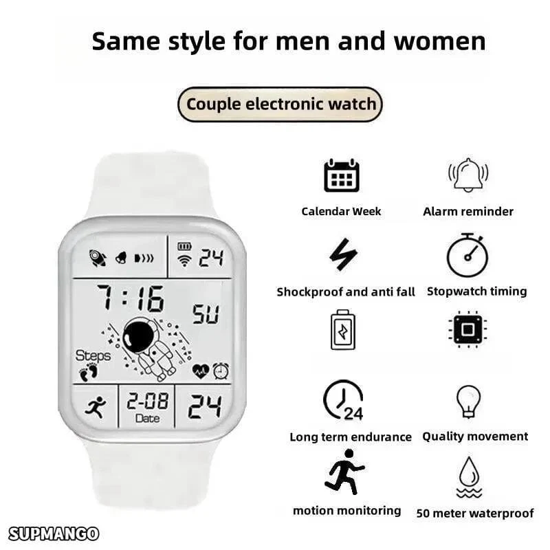 Astronaut Square Watch Männliche und weibliche Studenten Coole schwarze Technologie Intelligente laufende elektronische Kinderuhr