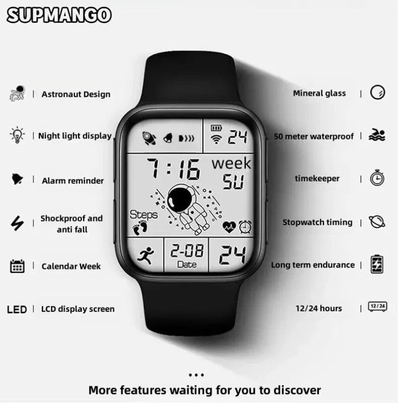 Astronaut Square Watch Männliche und weibliche Studenten Coole schwarze Technologie Intelligente laufende elektronische Kinderuhr