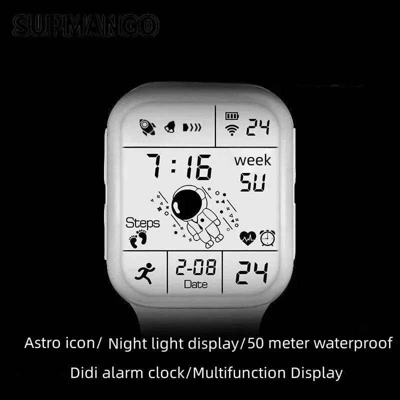 Astronaut Square Watch Männliche und weibliche Studenten Coole schwarze Technologie Intelligente laufende elektronische Kinderuhr