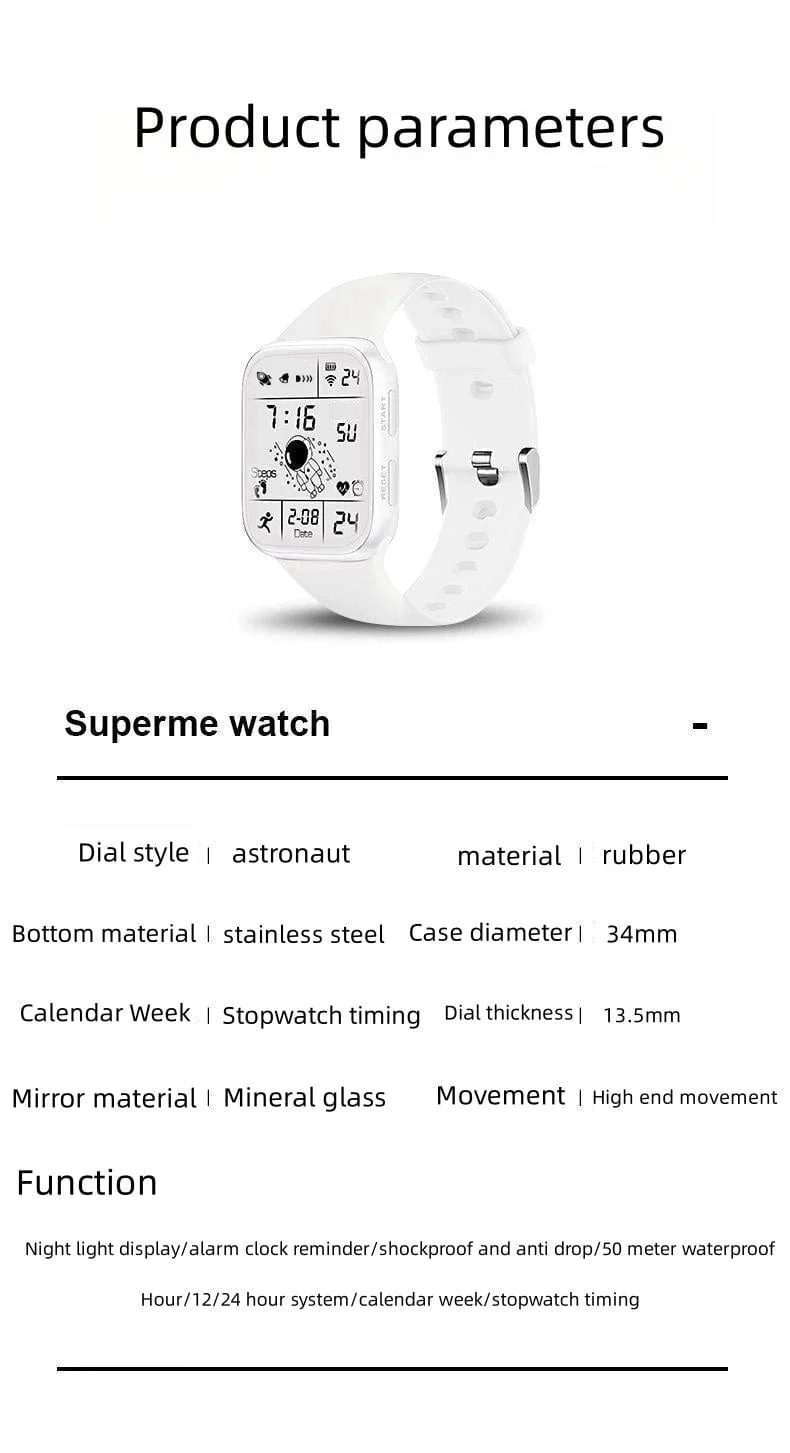 Astronaut Square Watch Männliche und weibliche Studenten Coole schwarze Technologie Intelligente laufende elektronische Kinderuhr