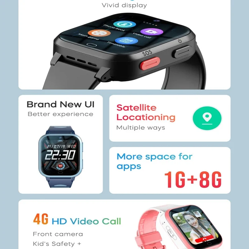 ROM 8 GB Smart Watch 4G GPS WiFi Position Videoanruf Telefon Tonaufnahme Kinder Smartwatch Kinder Rückrufmonitor Wecker