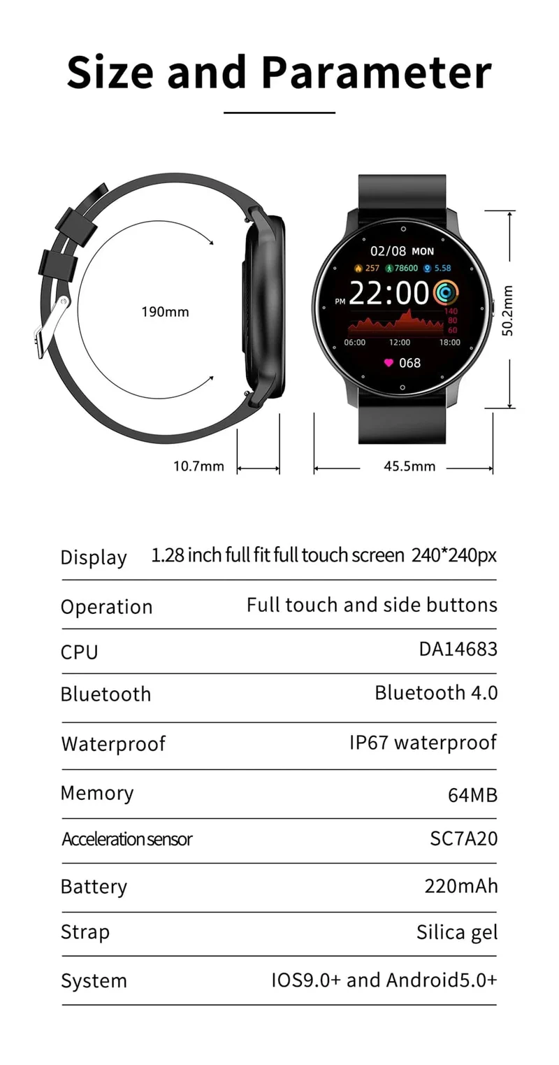 Smartwatch für Männer, voller Touchscreen, digitaler Fitness-Tracker, IP68, wasserdicht, Sport-Smartwatch für Frauen, Xiaomi Huawei Handys 2023