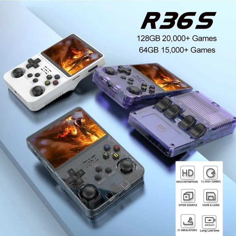 R36S Retro-Handheld-Videospielkonsole Linux-System 3.5-Zoll-IPS-Bildschirm Tragbarer Pocket-Video-Player 64 GB RG35S Plus 128G Geschenke