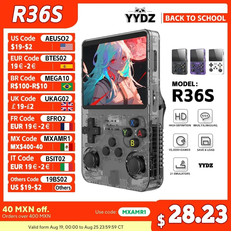 R36S Retro-Handheld-Videospielkonsole, Linux-System, 3.5-Zoll-IPS-Bildschirm, tragbarer Handheld-Videoplayer, 64 GB, 15000 Spiele