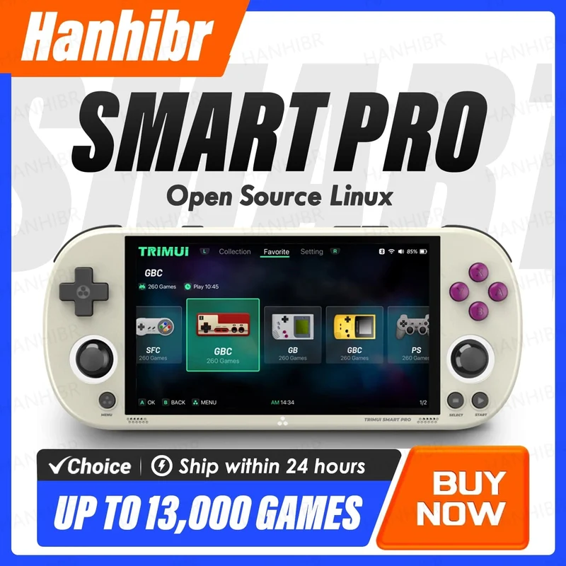 Trimui Smart Pro Handheld-Spielkonsole 4.96 Zoll IPS-Bildschirm Linux-System Joystick RGB-Beleuchtung Smartpro Retro-Videospiel Geschenke für Kinder