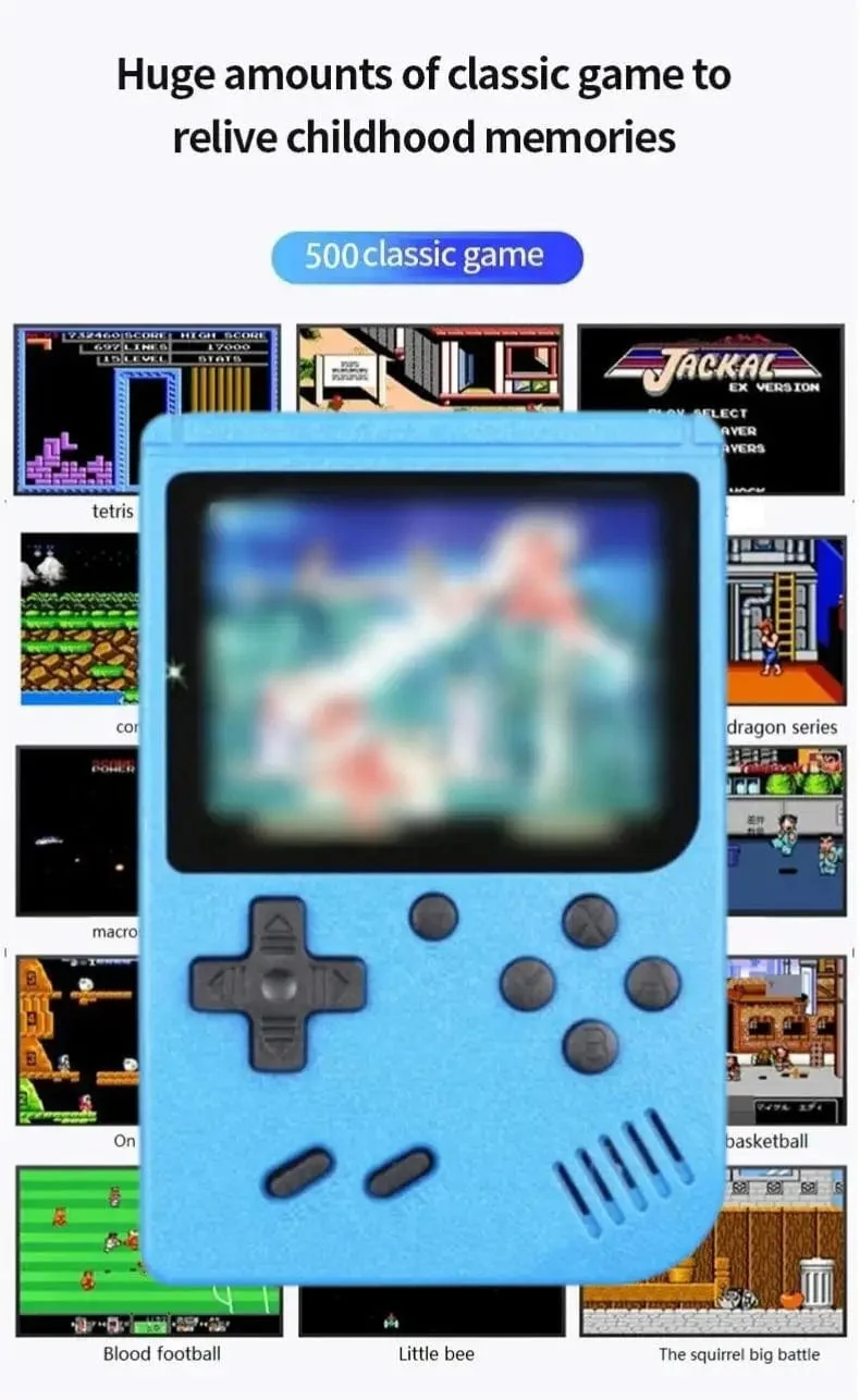 Tragbare Mini-Handheld-Videospielkonsole im Retro-Stil, 8 Bit, 3.0 Zoll Farb-LCD, Farbspiel-Player für Kinder, mit 500 integrierten Spielen