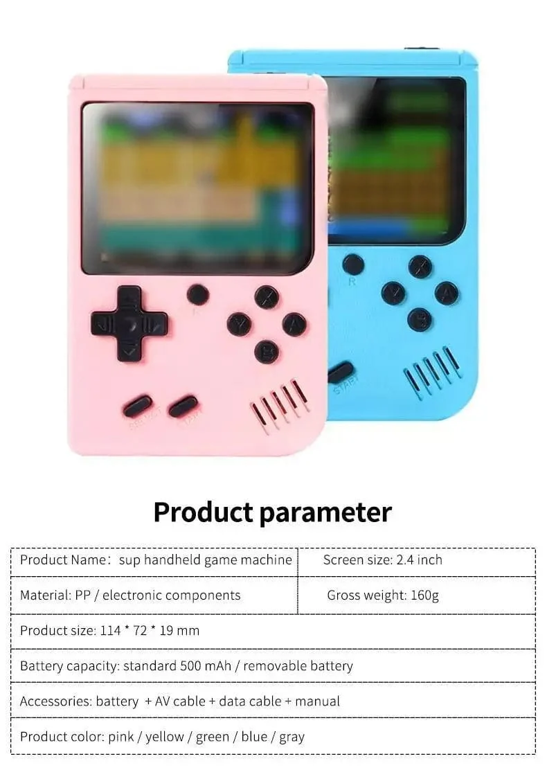 Tragbare Mini-Handheld-Videospielkonsole im Retro-Stil, 8 Bit, 3.0 Zoll Farb-LCD, Farbspiel-Player für Kinder, mit 500 integrierten Spielen