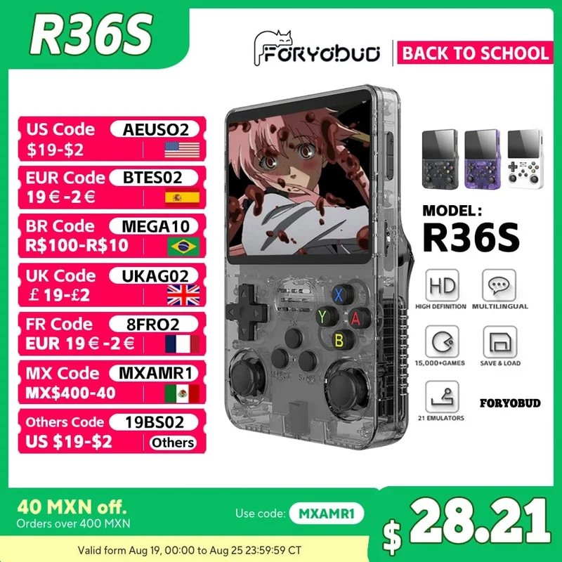 R36S Retro-Handheld-Videospielkonsole, Linux-System, 3.5-Zoll-IPS-Bildschirm, tragbarer Mini-Handheld-Videoplayer, 64 GB, 15000 Spiele