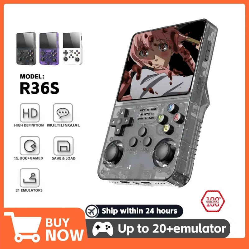 R36S Retro-Handheld-Videospielkonsole, Linux-System, 3.5-Zoll-IPS-Bildschirm, tragbarer Mini-Handheld-Videoplayer, 64 GB, 15000 Spiele